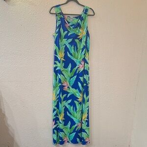 Tommy Bahama Blue Tropical Leaf Maxi Dress